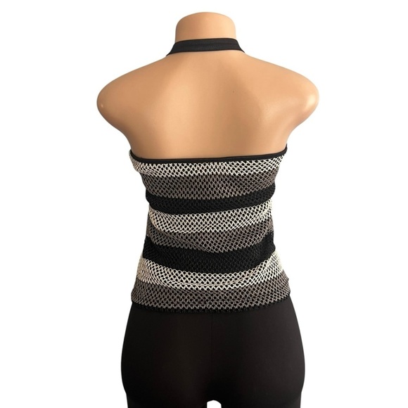 Wild Cat USA Y2K Black and White Striped Halter Neck Mesh Top - Picture 7 of 8